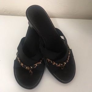 Made in Italy Black with Leopard Print Stripe Sandals Size 6